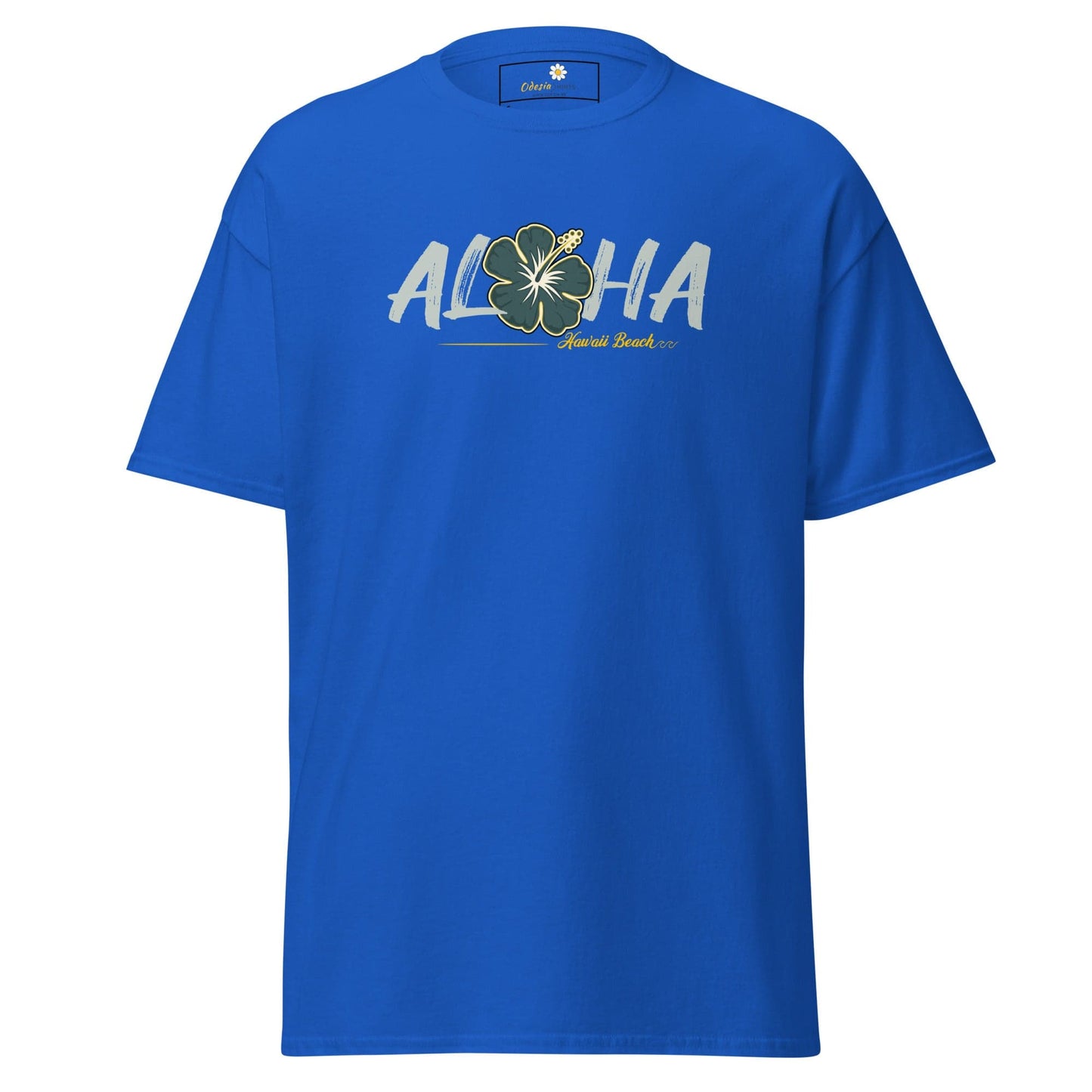Blue T-shirt with Aloha graphic displayed in T-SHIRT DESIGN TEE MAN WOMAN S-XL