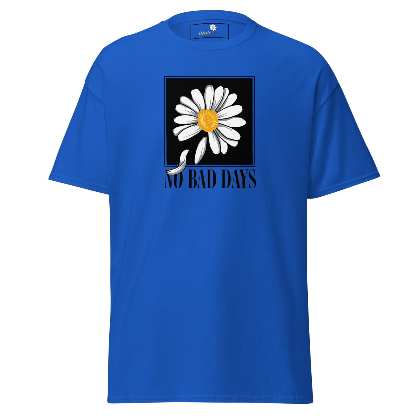 Blue T-shirt with daisy graphic for men and women in sizes S to XL