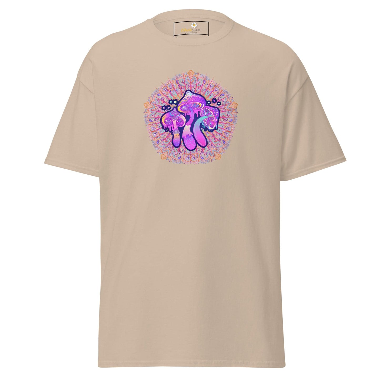 Beige T-Shirt with Mushroom Design for Men and Women in Sizes S to XL