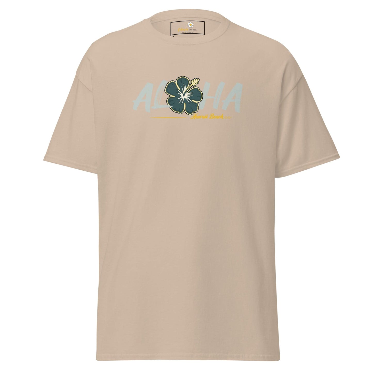 Beige T-shirt with floral design for men and women available in sizes S to XL