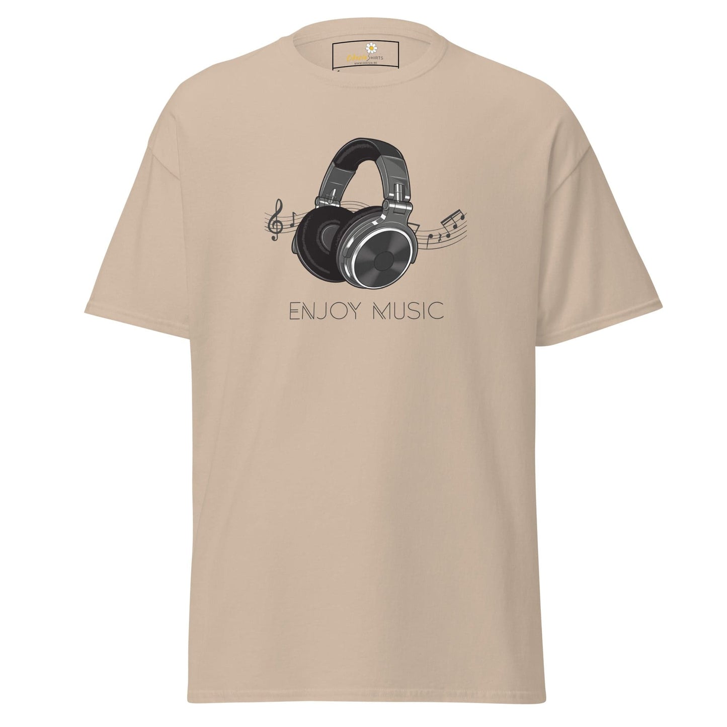 Beige T-shirt with headphone graphic for men and women in size S to XL