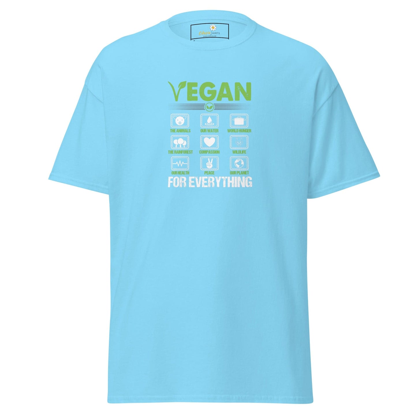 Light blue T-shirt with vegan graphic from T-SHIRT DESIGN TEE for Men and Women