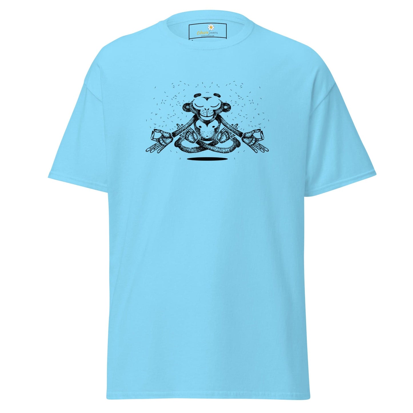 Light blue T-shirt with playful monkey graphic from T-SHIRT DESIGN TEE for Men and Women