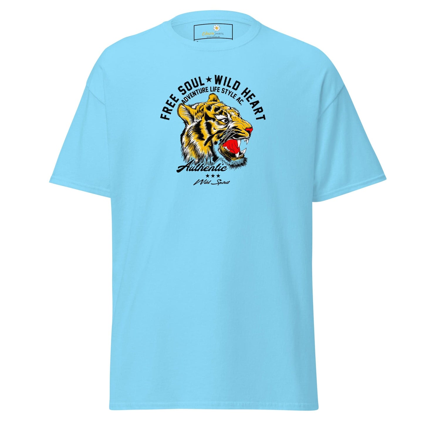 Light blue t-shirt with tiger graphic from T-SHIRT DESIGN TEE for men and women