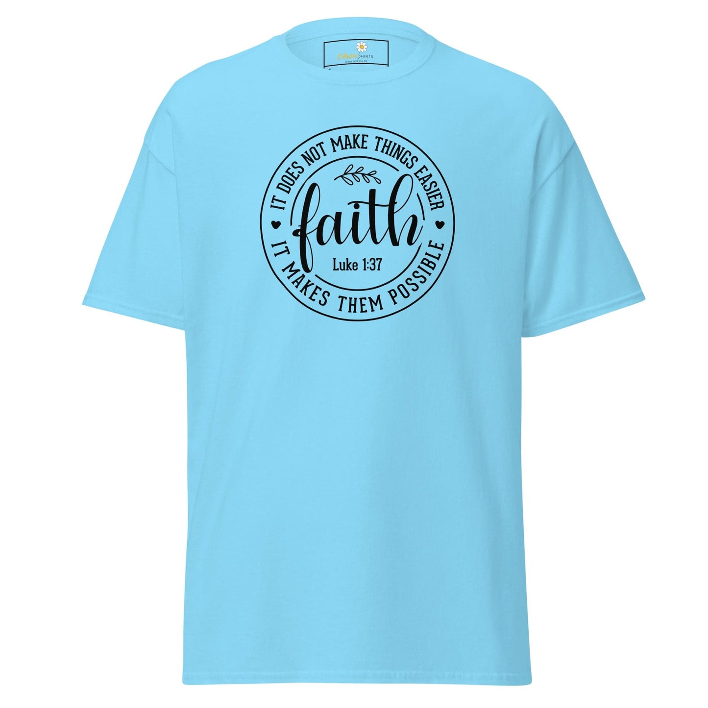 Light blue T-shirt displayed in T-SHIRT DESIGN TEE for Men and Women, sizes S to XL