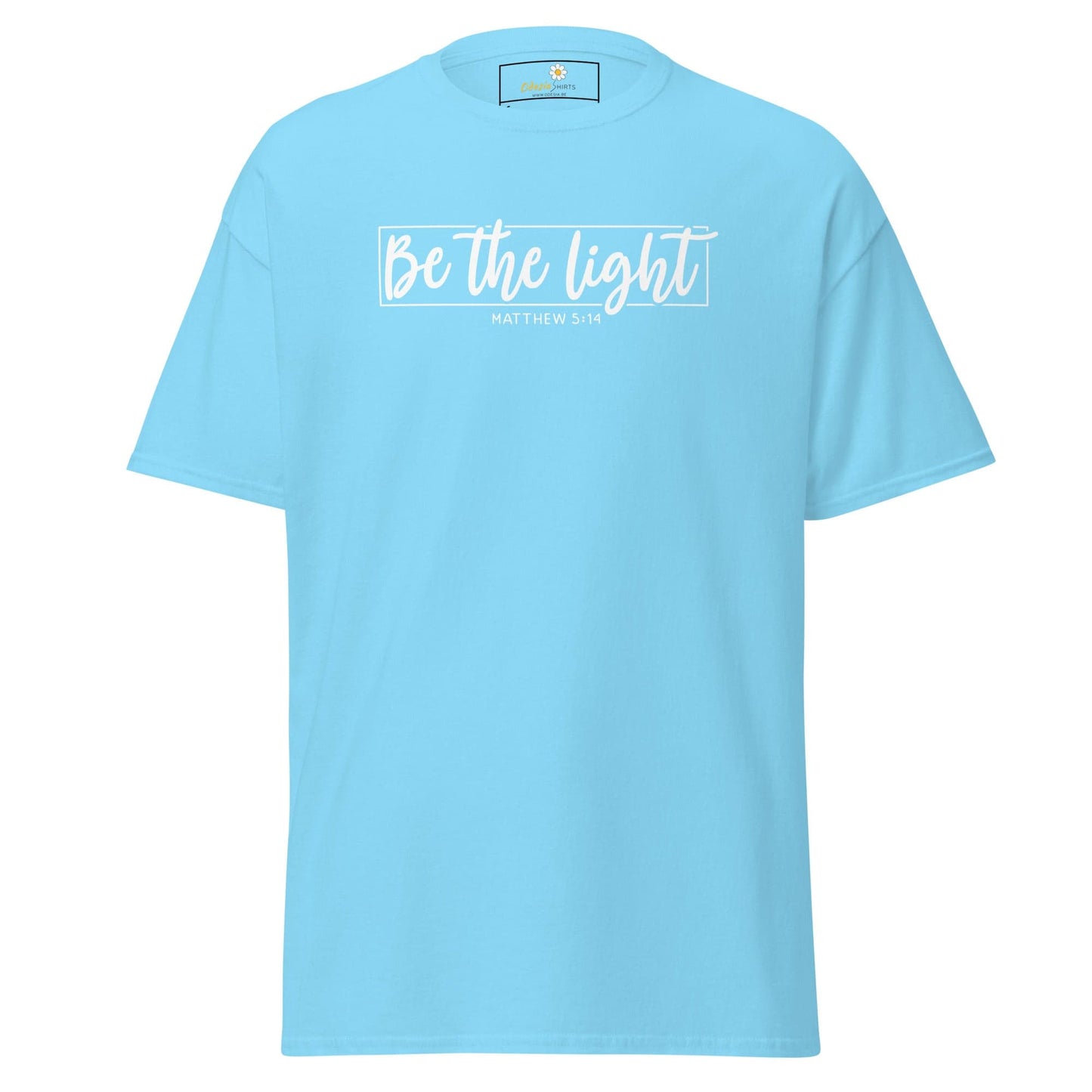 Light blue T-shirt with Be the Light text from T-SHIRT DESIGN TEE MAN WOMAN S-XL