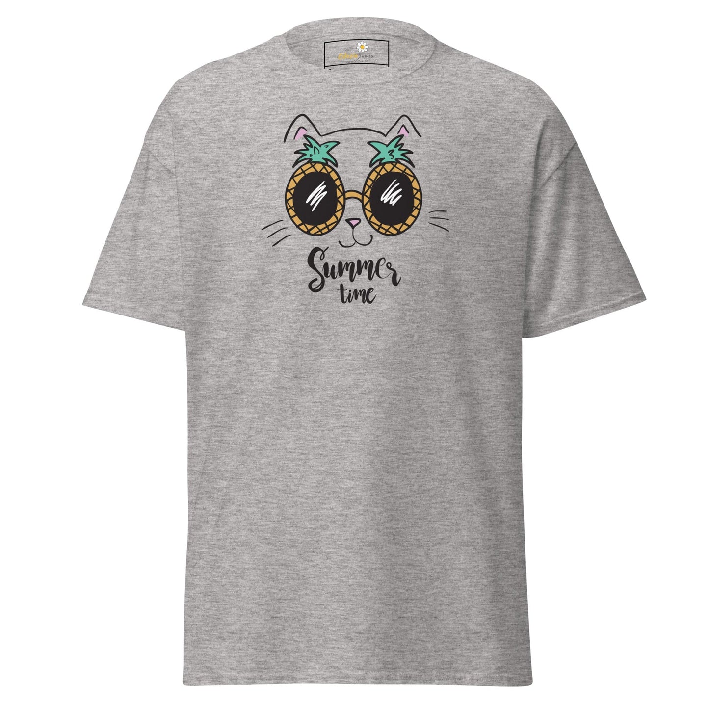 Gray T-shirt with a Cat wearing Pineapple Sunglasses from T-Shirt Design Tee for Men Women