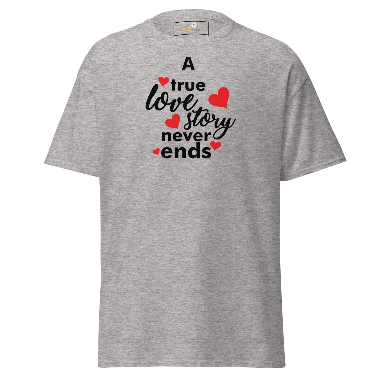 Gray T-shirt with love story graphic from T-SHIRT DESIGN TEE for Men and Women