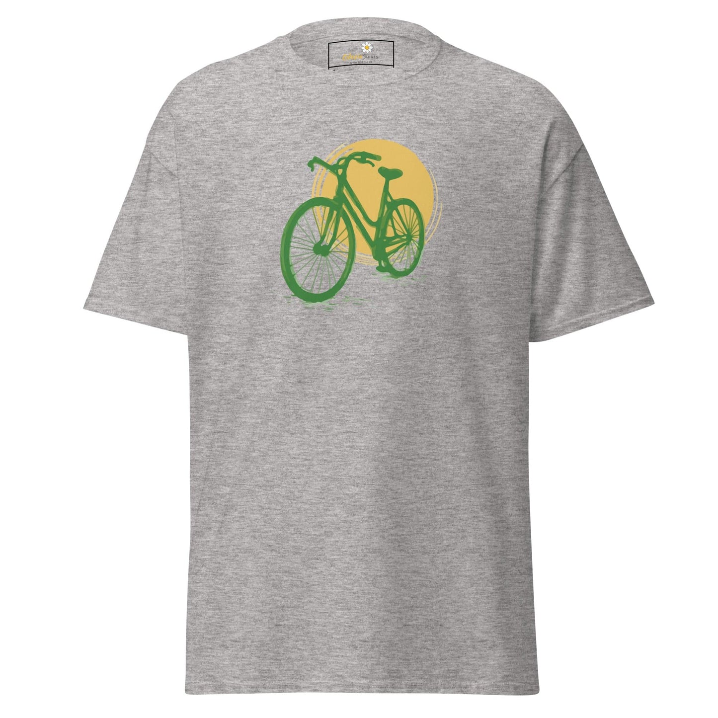 Gray T-shirt with bicycle graphic for men and women in size S to XL