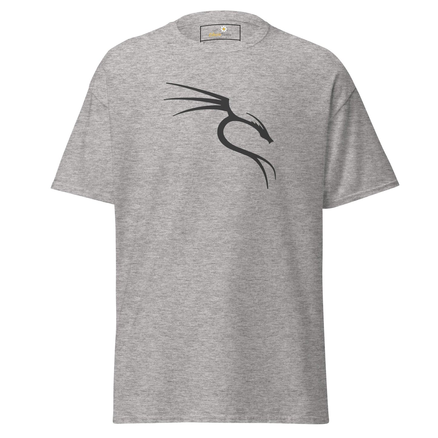 Gray T-SHIRT DESIGN TEE with a dragon logo for men and women in sizes S to XL