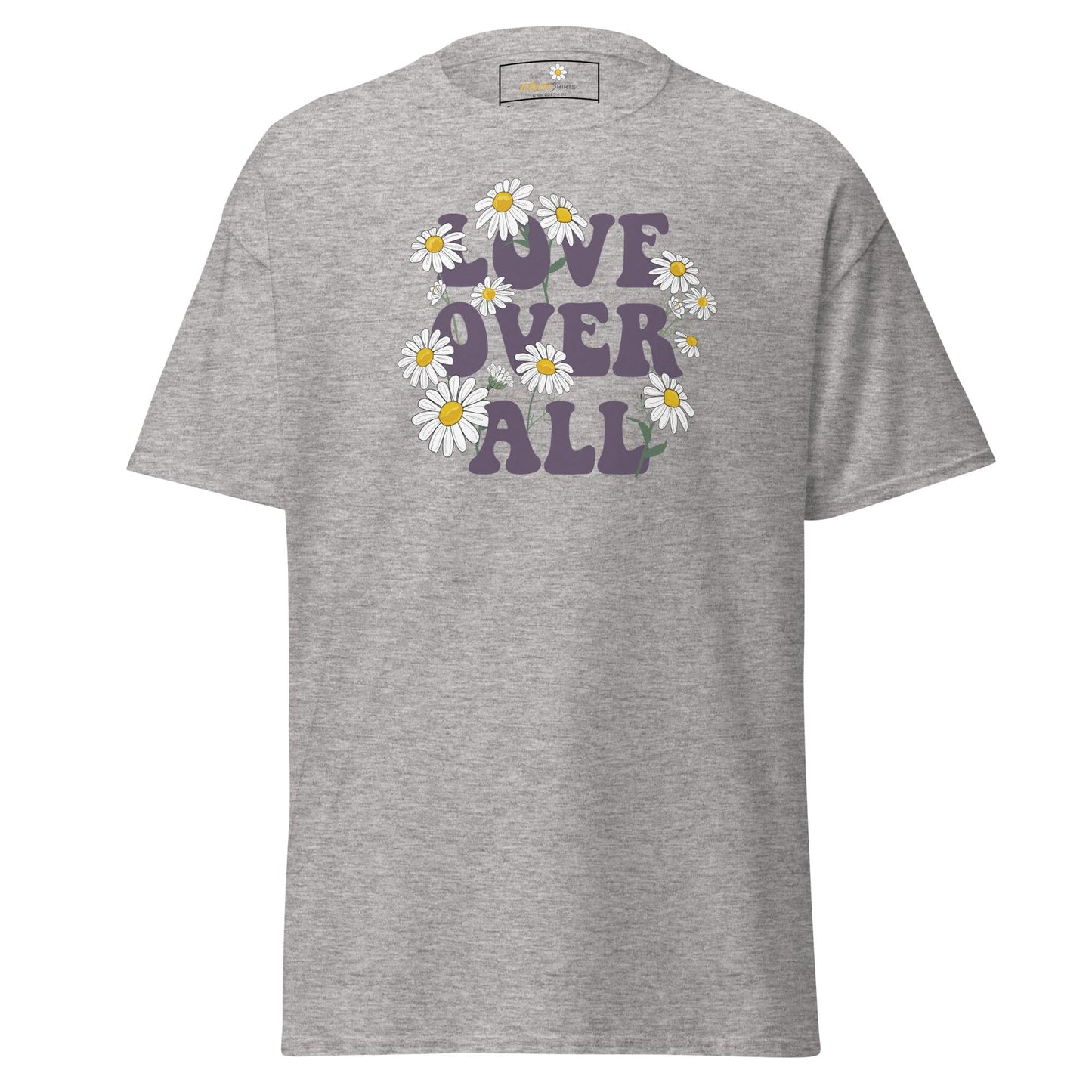 Gray T-shirt with floral design, suitable for men and women, available in sizes S to XL