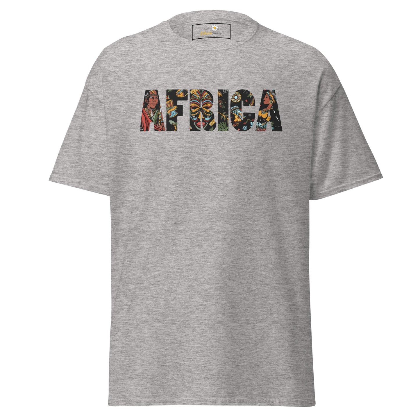 Gray T-shirt featuring AFRICA graphic for men and women in sizes S to XL