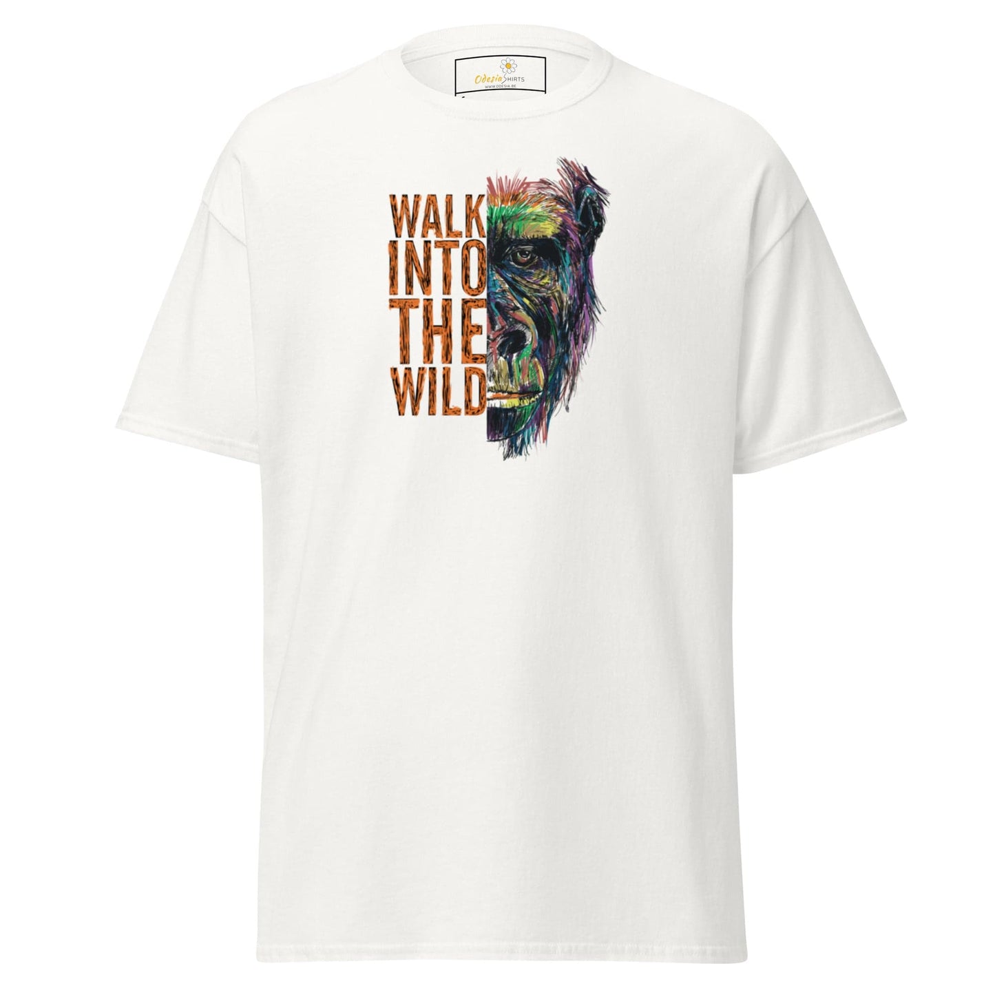 White T-shirt with Gorilla graphic for men and women available in sizes S to XL