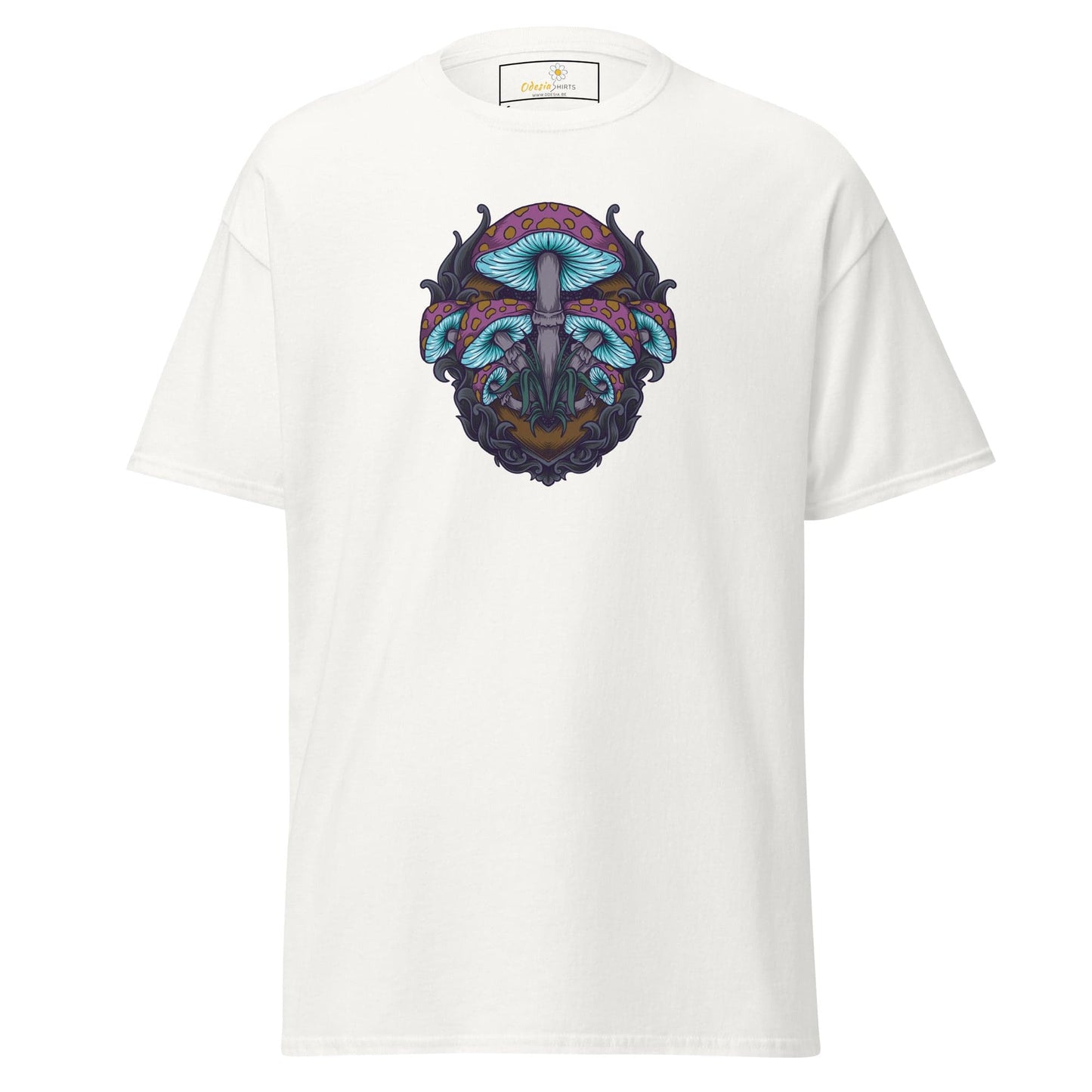 White T-shirt with mushroom graphic from T-SHIRT DESIGN TEE for Men and Women