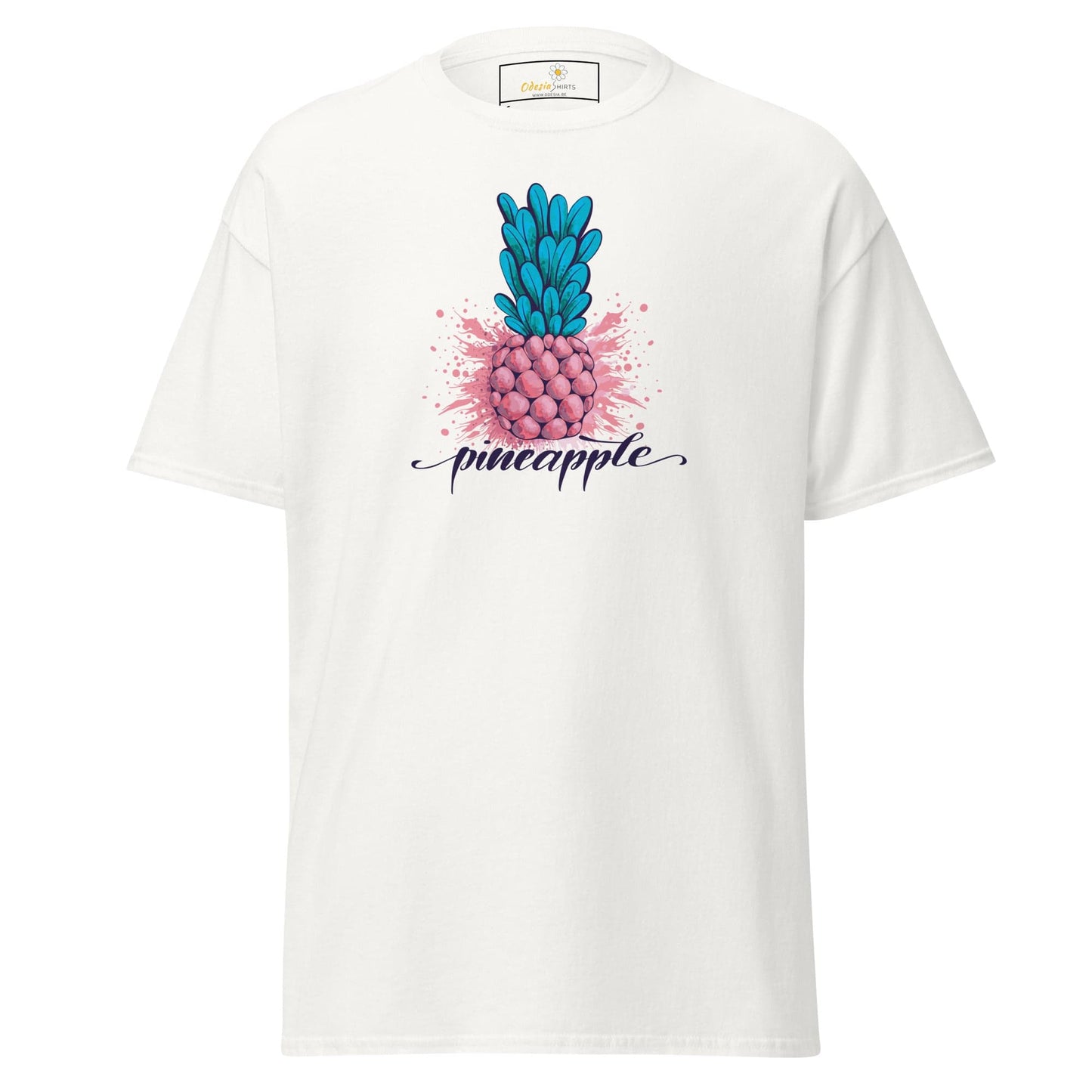 White T-shirt with pineapple graphic, suitable for men and women sizes S to XL