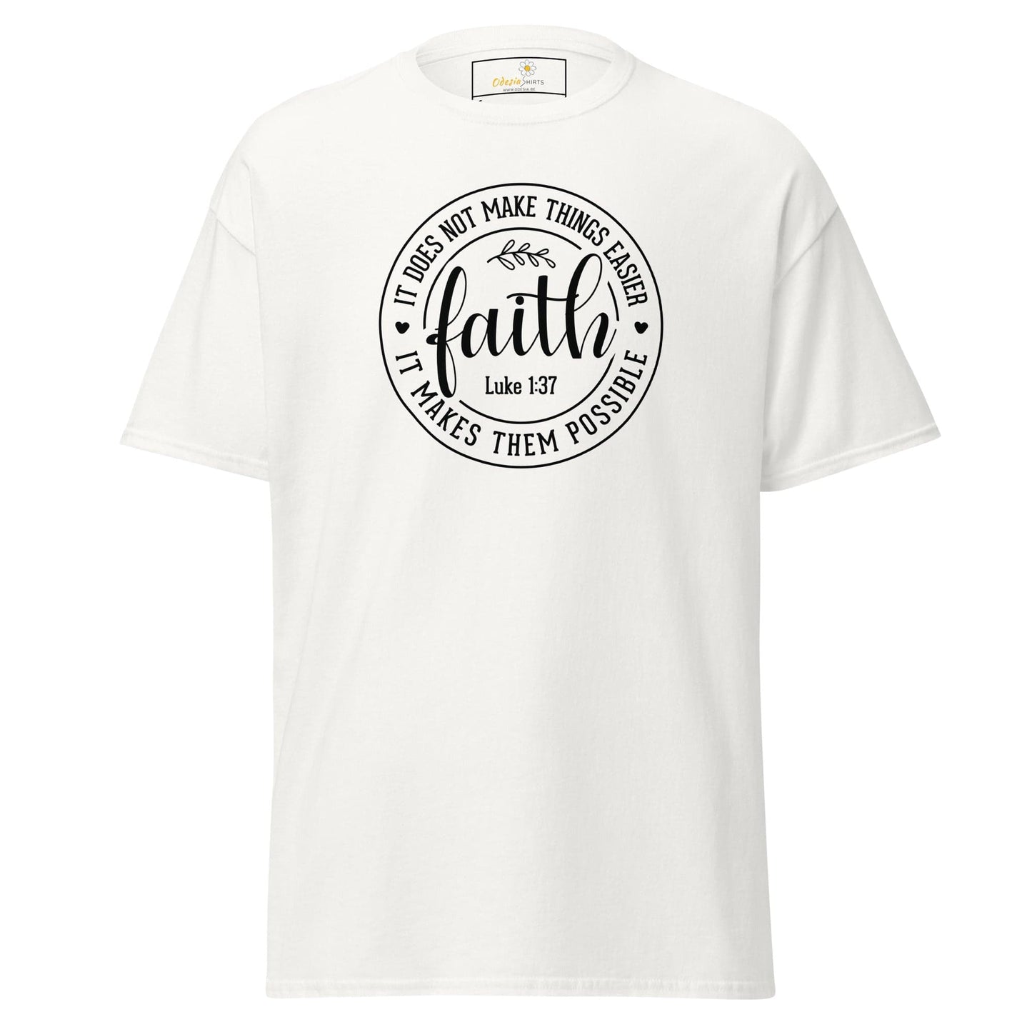 White T-shirt with faith graphic for men and women in size S to XL