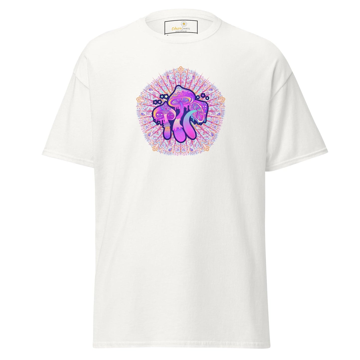 White T-shirt with mushroom graphic from T-SHIRT DESIGN TEE for men and women