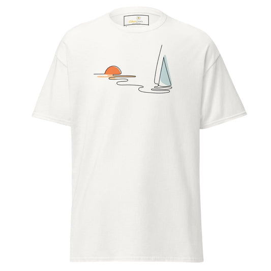 Unisex classic t-shirt - DRAWING LINE SUNSET BOAT - REGULAR - White / S