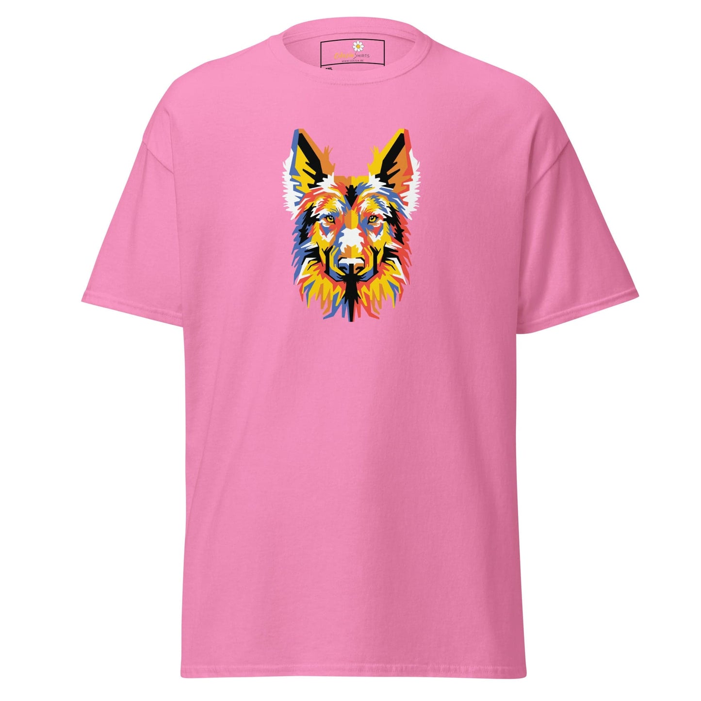 Pink T-shirt with colorful dog graphic from T-SHIRT DESIGN TEE for Men and Women