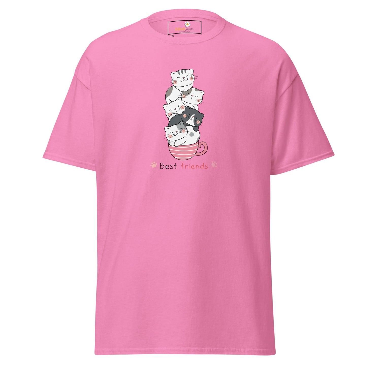 Pink T-shirt with cat illustration from T-SHIRT DESIGN TEE for Men and Women in 2XL-5XL