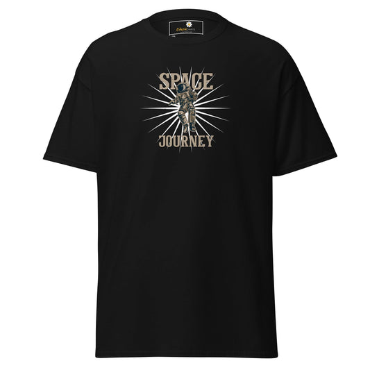 Black t-shirt with space-themed graphic from T-SHIRT DESIGN TEE for men and women in plus sizes