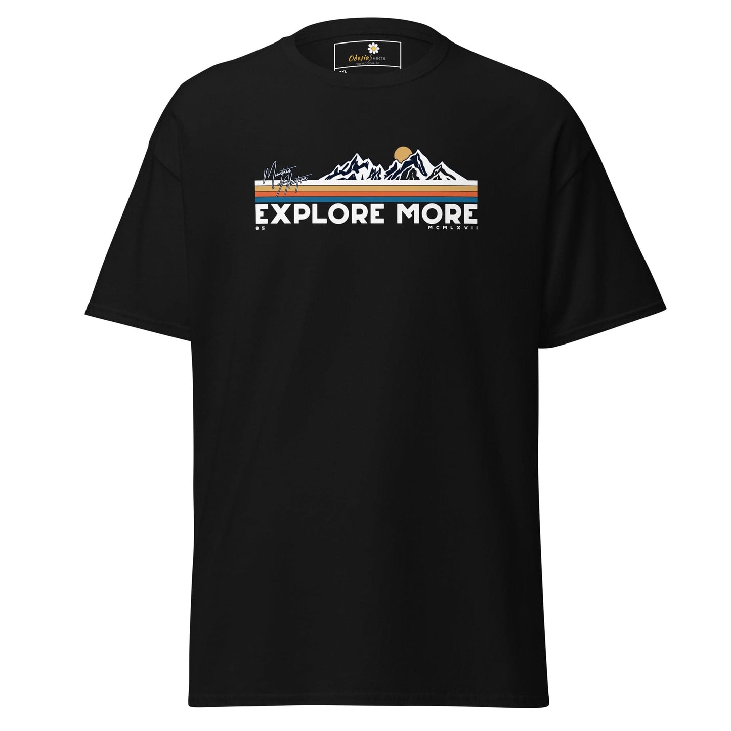 Black graphic t-shirt.