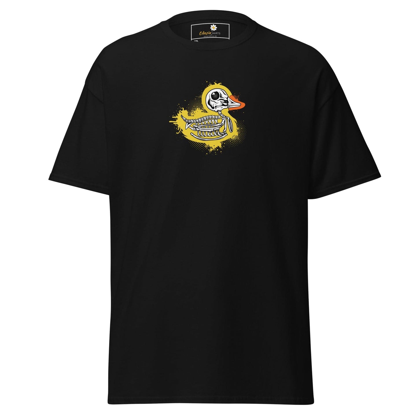 Black T-shirt with duck skeleton graphic from T-SHIRT DESIGN TEE in 2XL to 5XL sizes