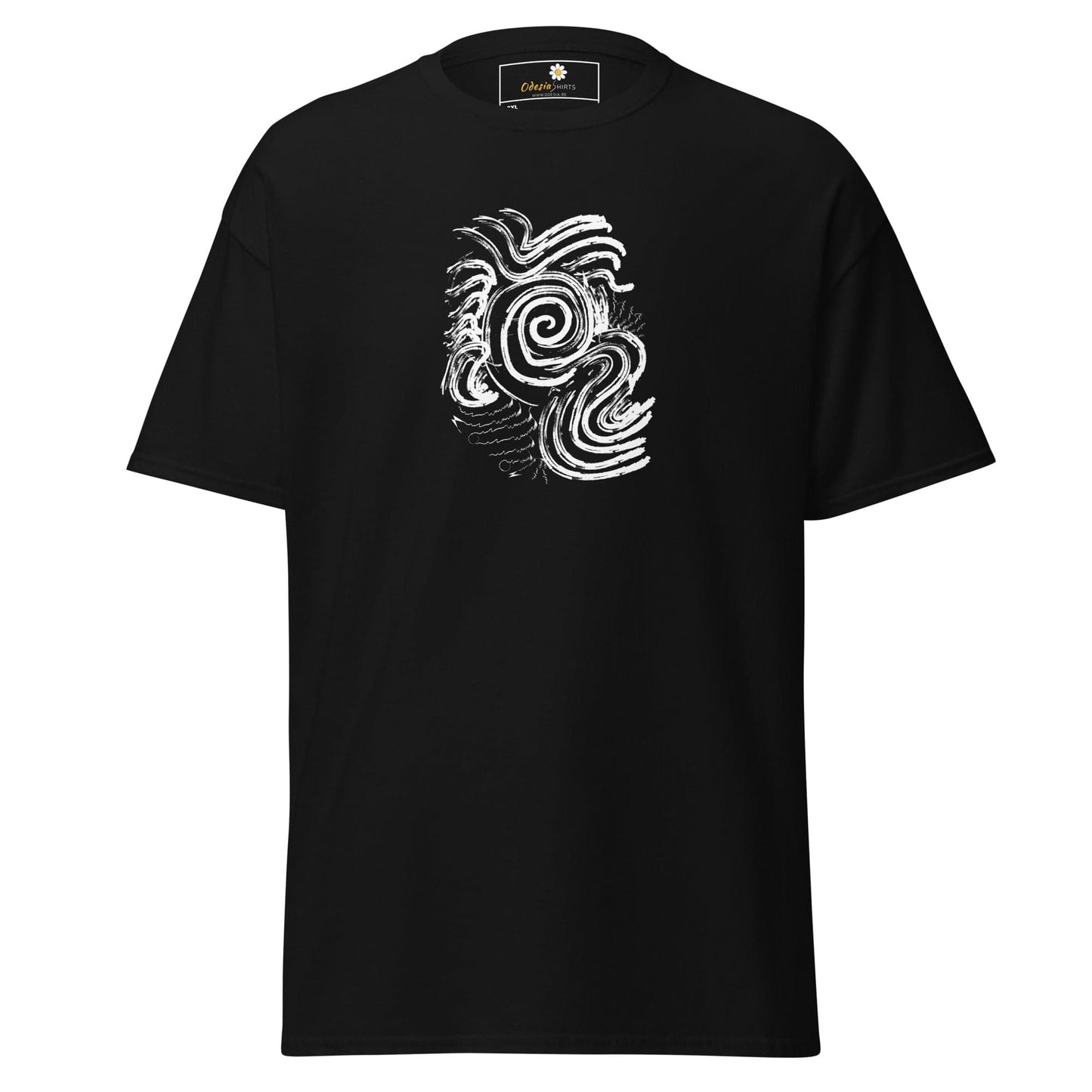 Black T-shirt with white abstract design for Men and Women in 2XL to 5XL sizes