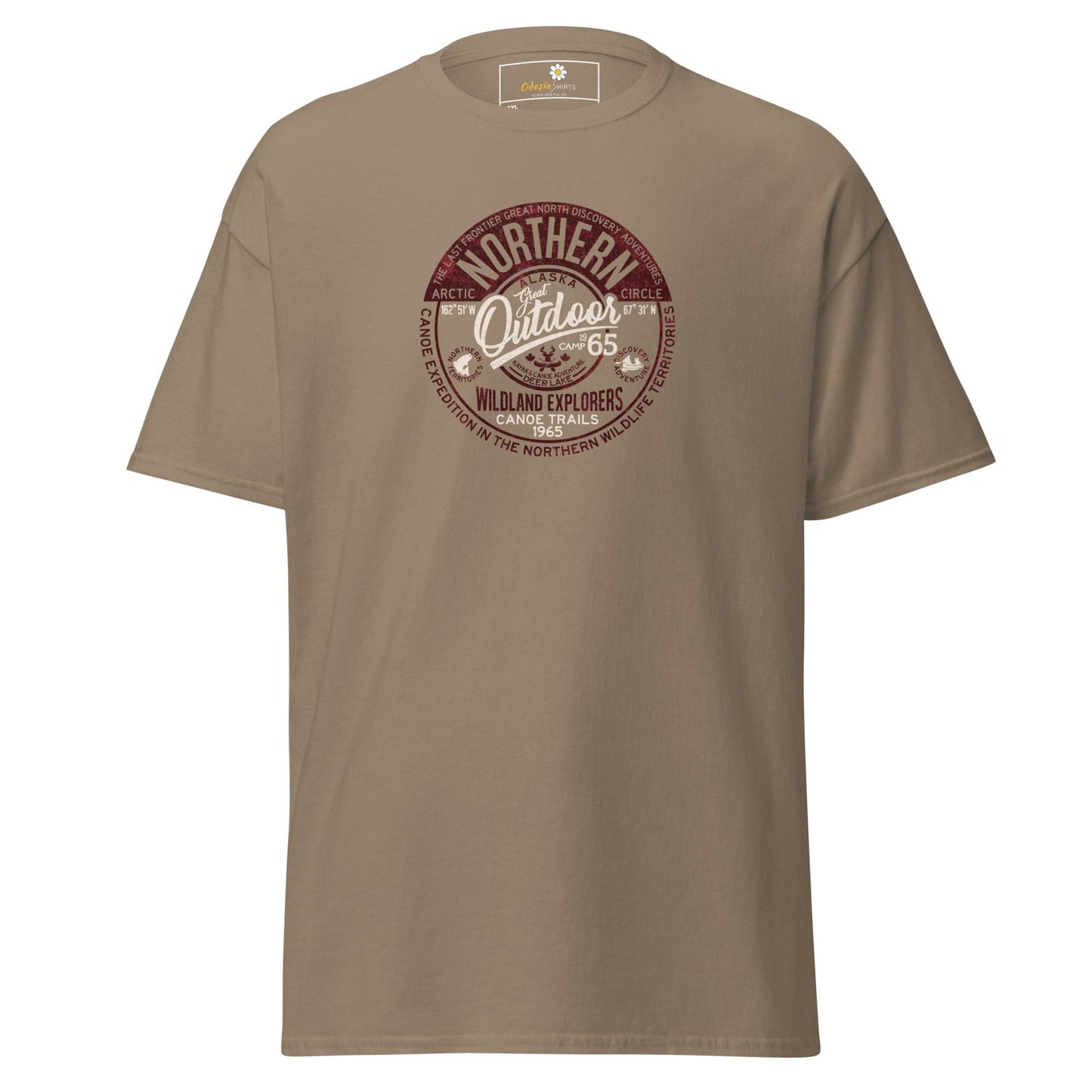 Khaki-colored t-shirt.