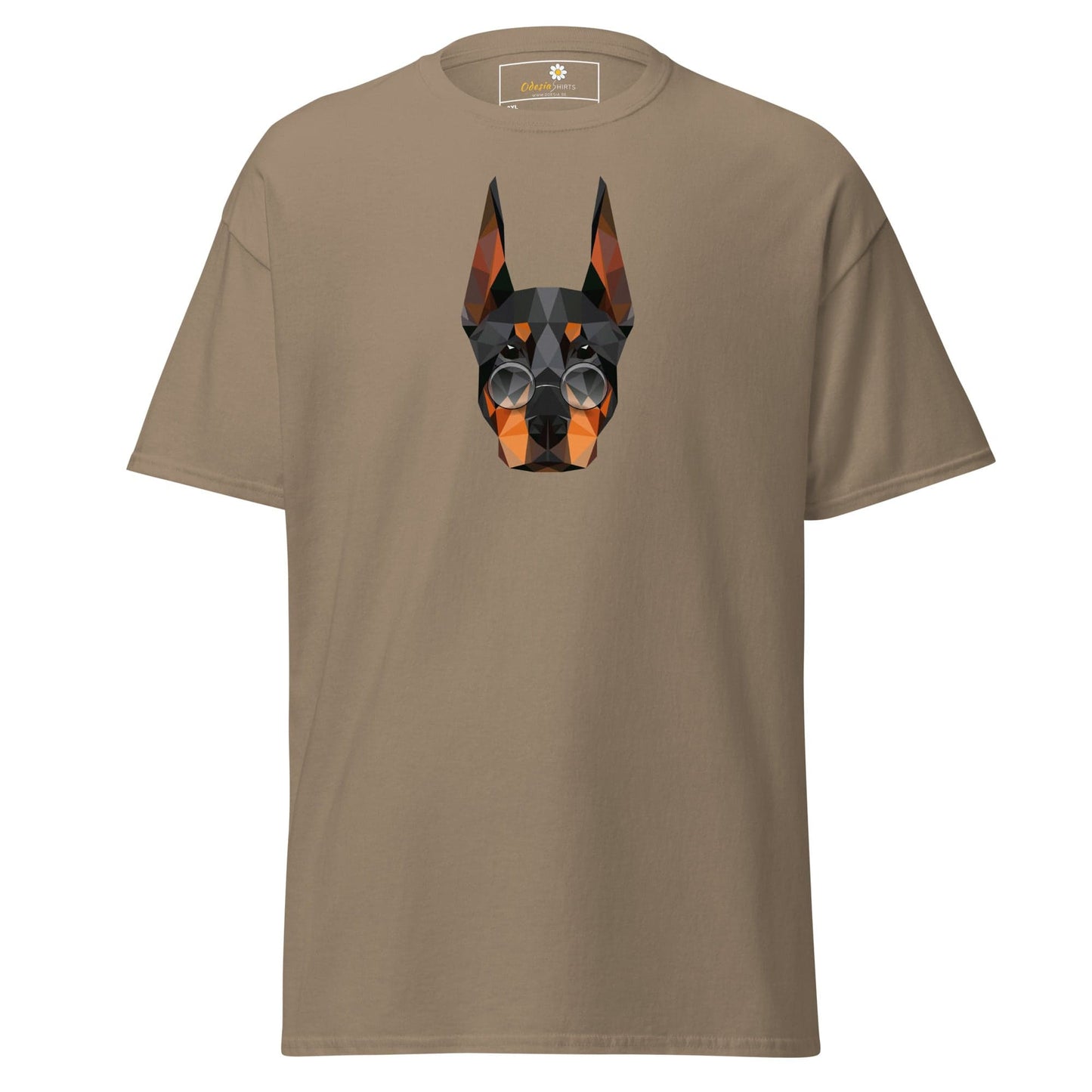 Khaki T-shirt with geometric dog design for Men and Women in 2XL to 5XL sizes