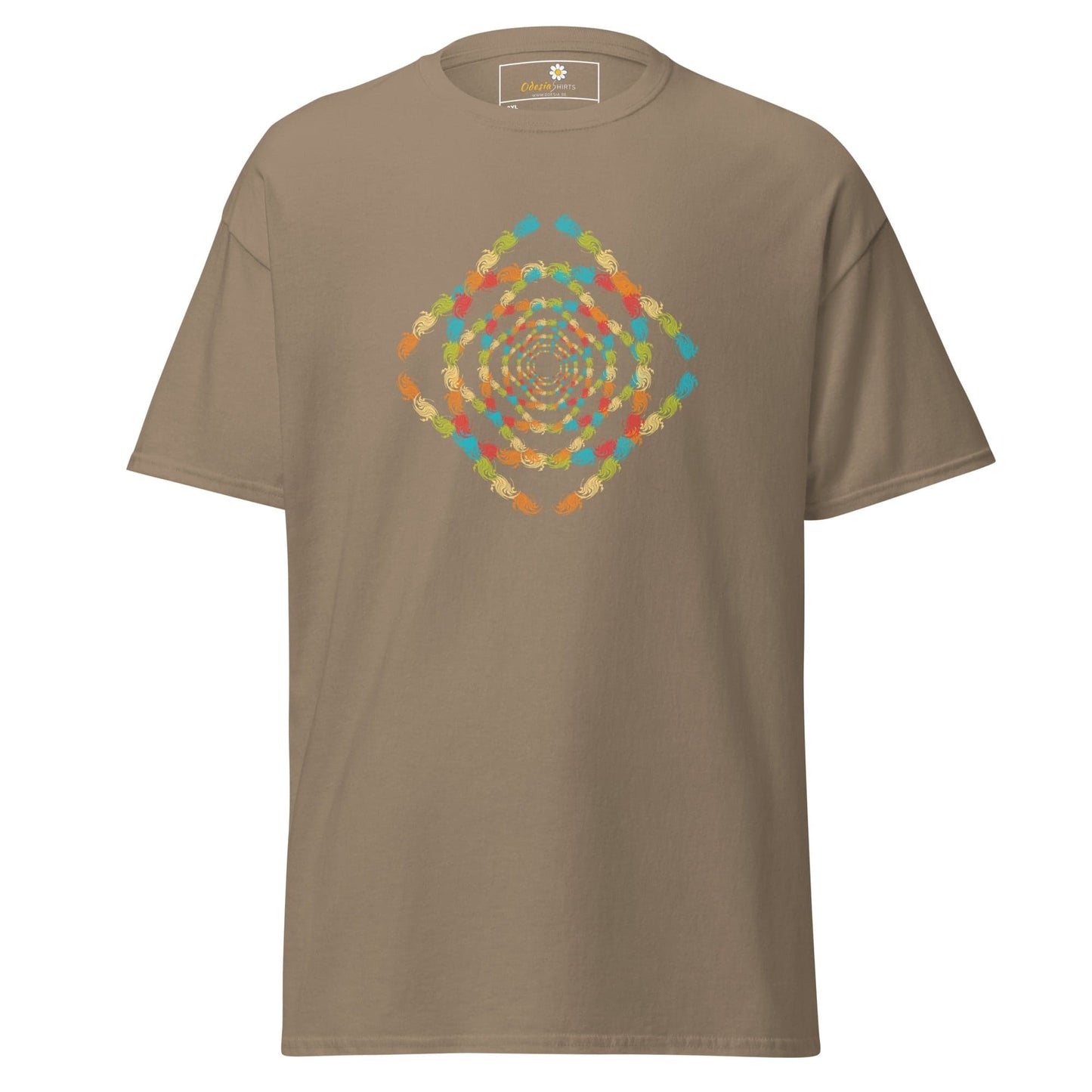 Khaki T-Shirt with colorful geometric design for men and women in 2XL to 5XL sizes