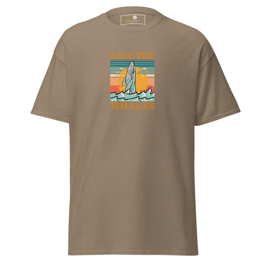 Khaki-colored T-shirt with whale graphic for men and women in 2XL to 5XL sizes