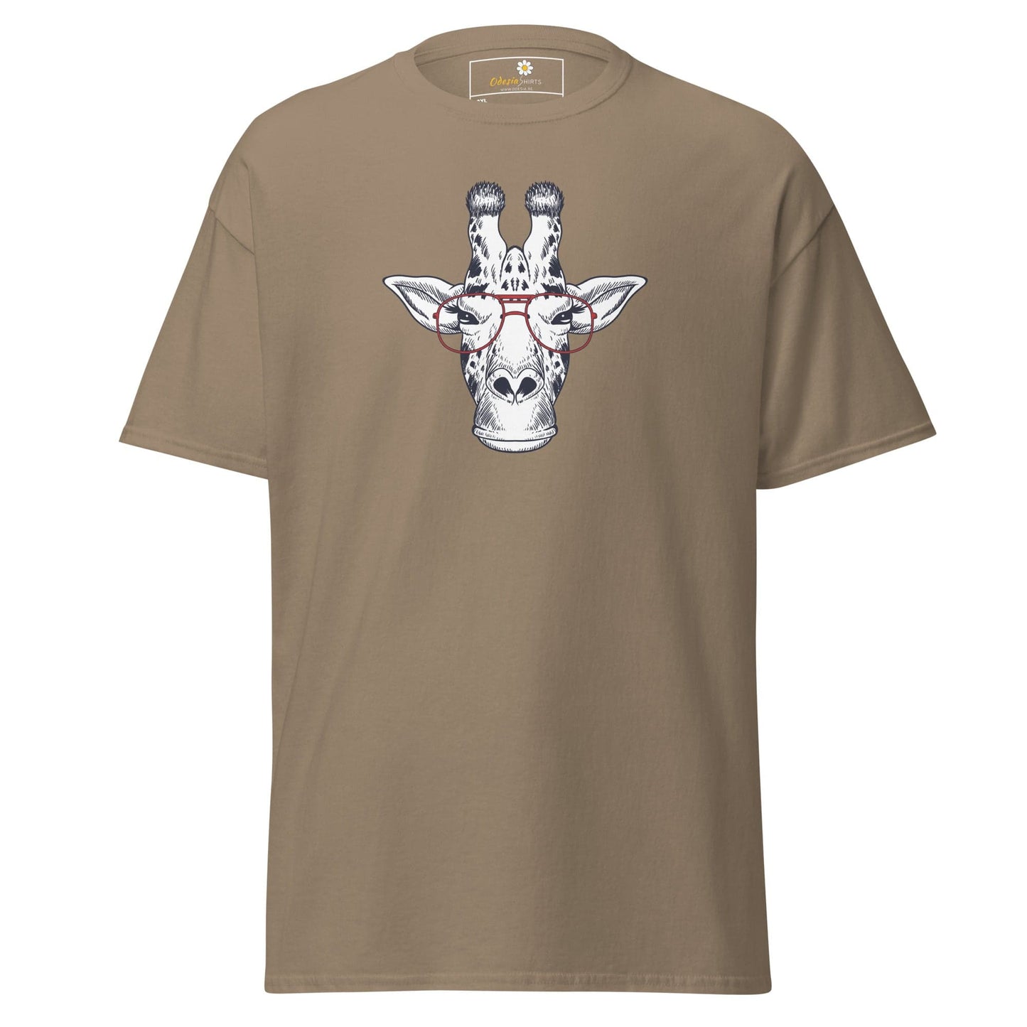 Khaki T-shirt with giraffe graphic from T-SHIRT DESIGN TEE for Men and Women in 2XL to 5XL