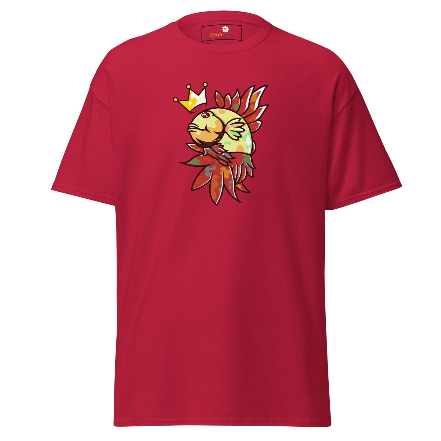 Red t-shirt with fish graphic from T-SHIRT DESIGN TEE for Men and Women sizes 2XL to 5XL