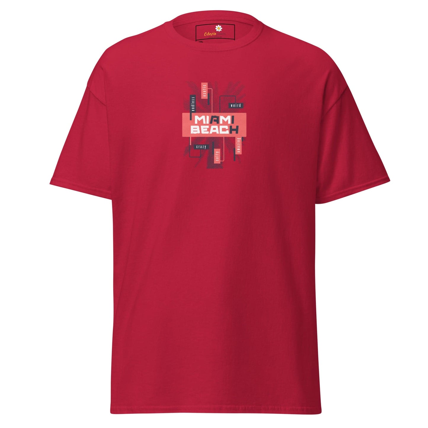 Red T-shirt with Miami Beach graphic from T-SHIRT DESIGN TEE for men and women in 2XL to 5XL