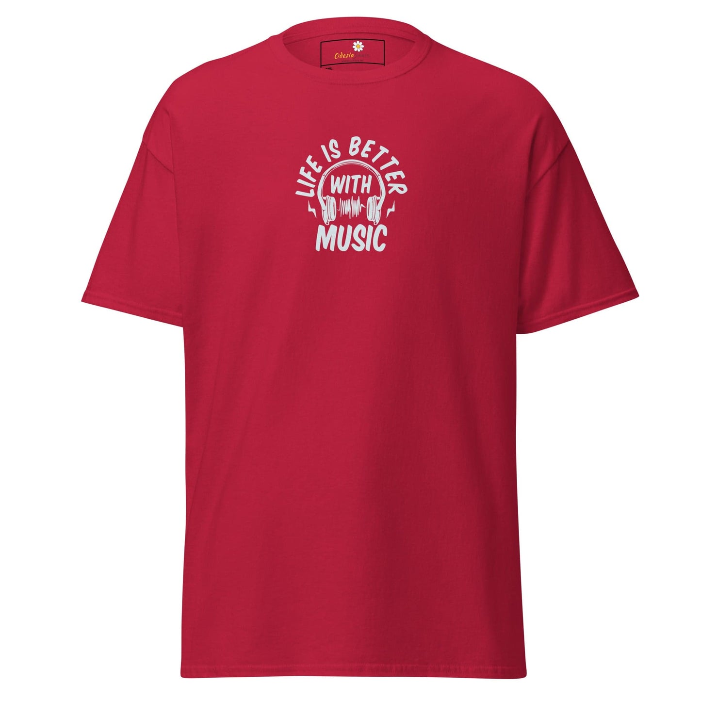 Red T-shirt with music graphic for Men and Women in sizes 2XL to 5XL