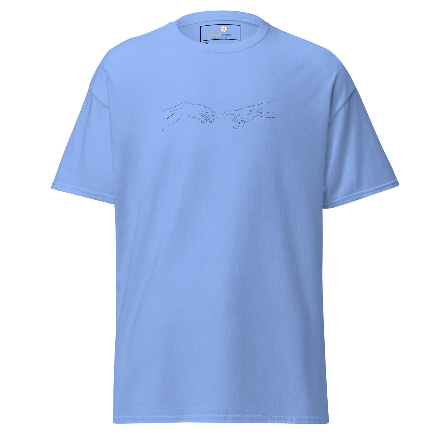 Light blue T-shirt with hand design suitable for men and women in 2XL to 5XL sizes
