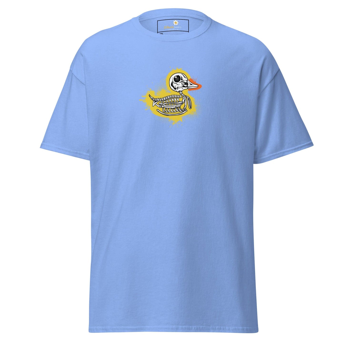 Light blue T-shirt with skeleton duck graphic for men and women in sizes 2XL to 5XL