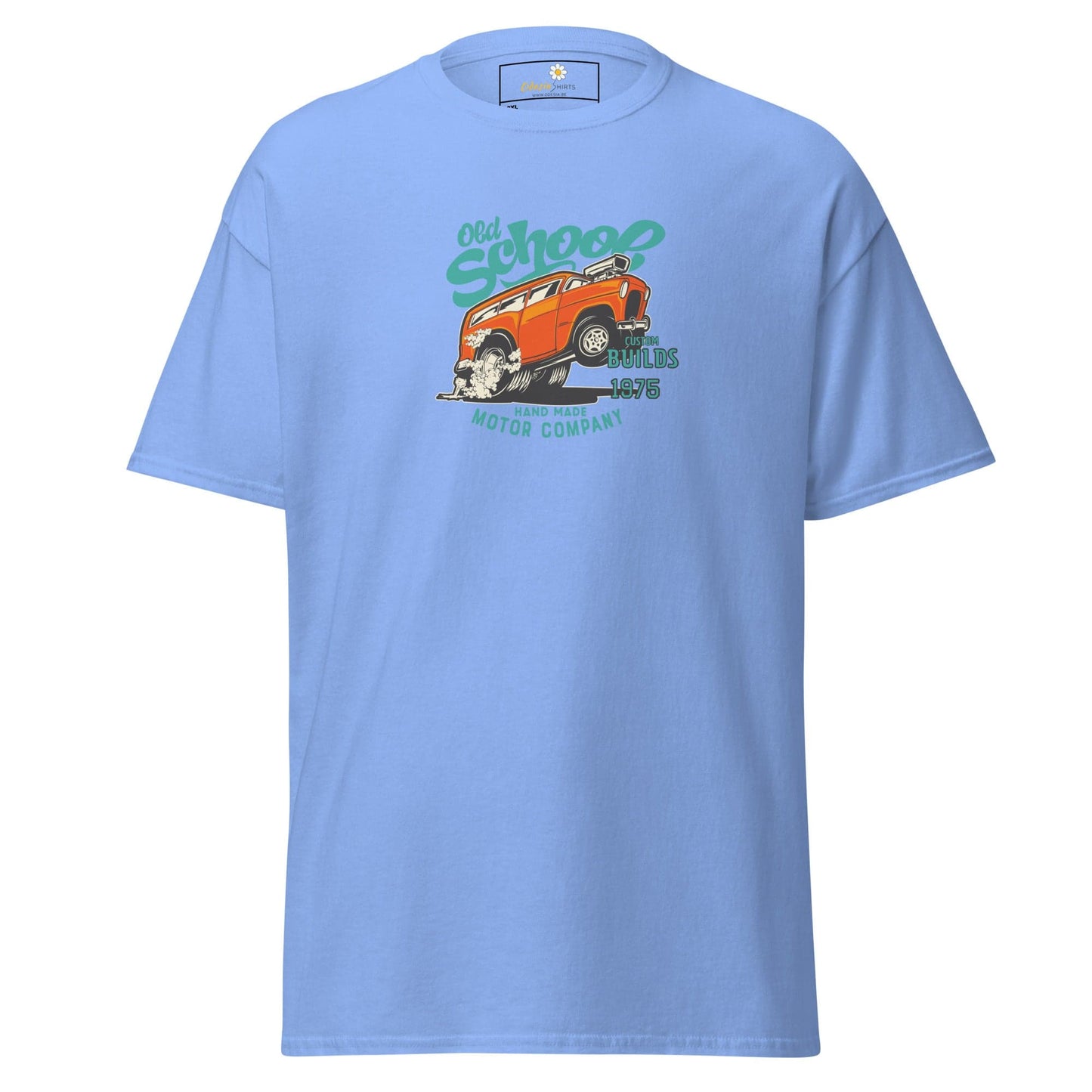 Light blue t-shirt.