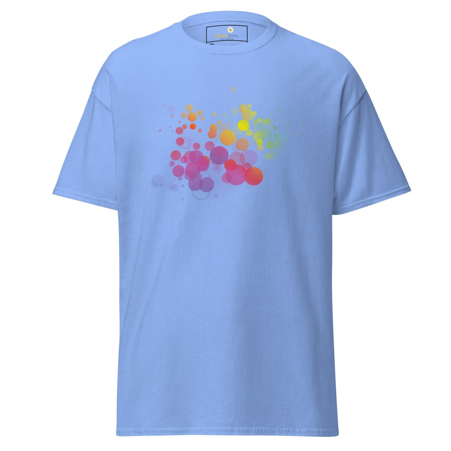 Light blue T-shirt with vibrant colorful bubble design for men and women in 2XL to 5XL size