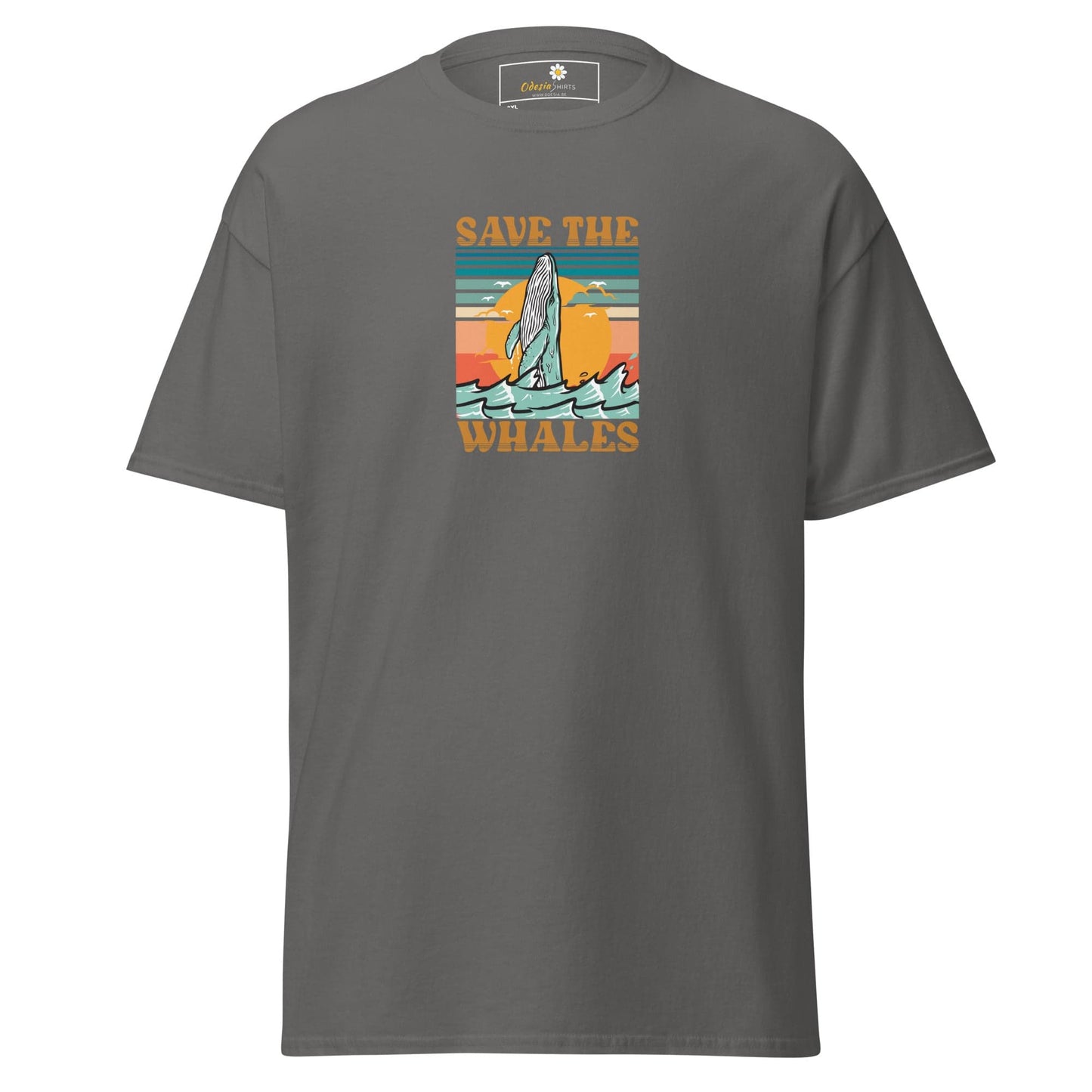 Gray T-shirt with whale graphic for men and women in 2XL to 5XL sizes