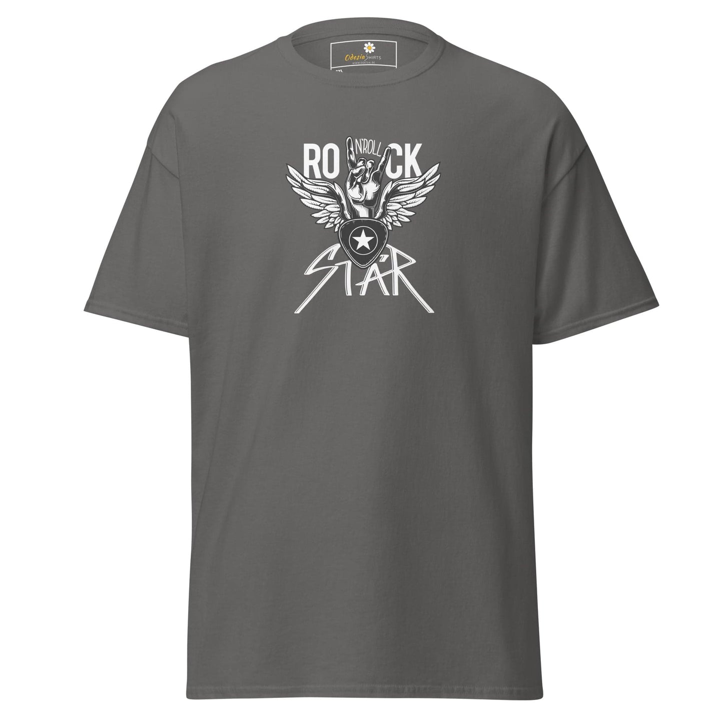 Gray T-shirt with rock star graphic for men and women in 2XL to 5XL sizes