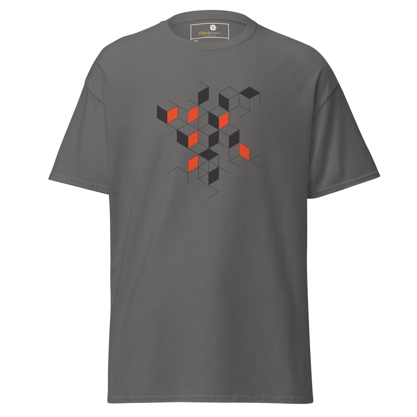 Gray T-shirt with geometric cube design for men and women in 2XL to 5XL sizes