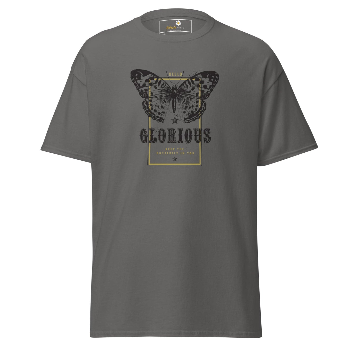 Gray T-shirt with butterfly graphic from T-SHIRT DESIGN TEE for Men and Women in 2XL to 5XL