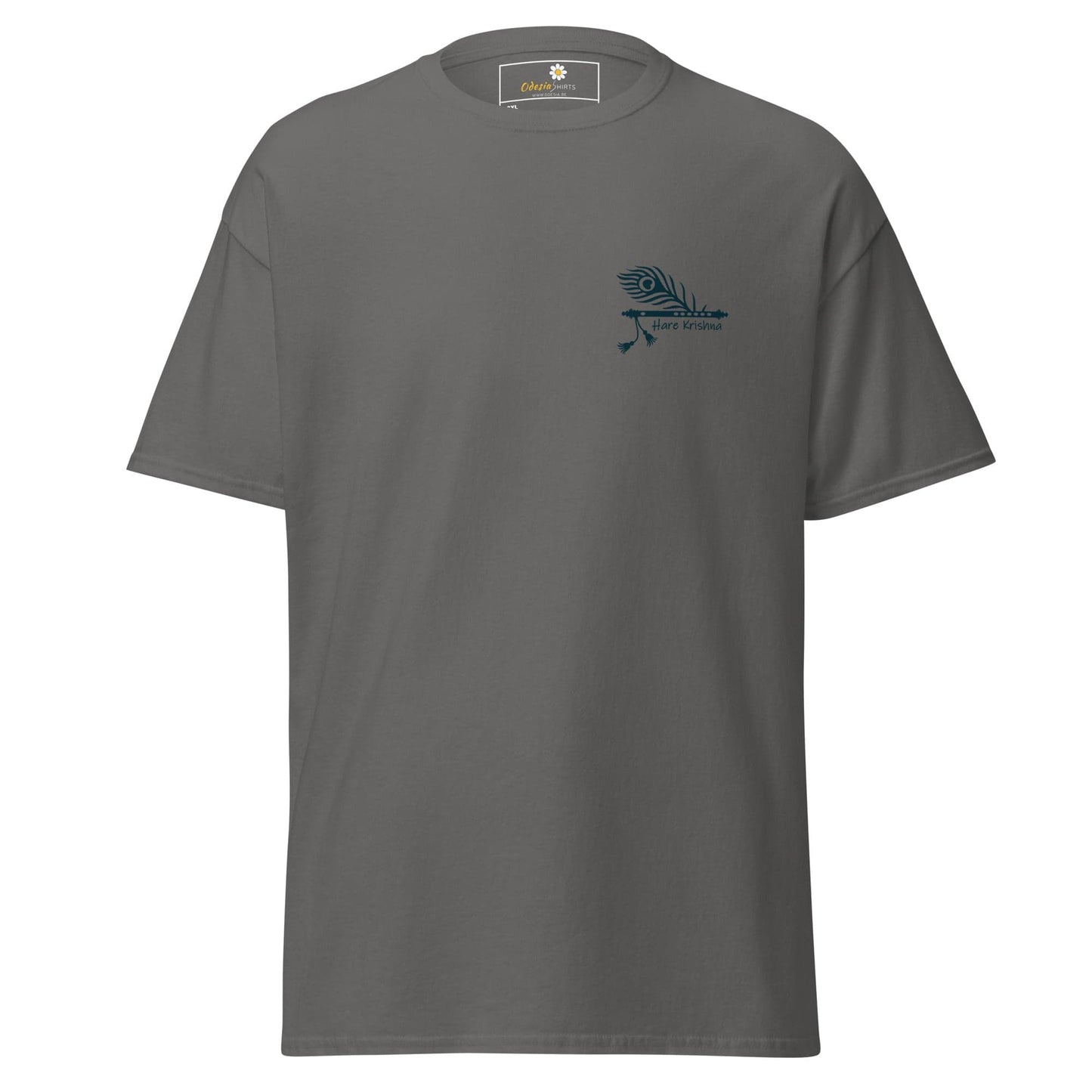 Gray T-shirt with peacock feather design for men and women in sizes 2XL to 5XL