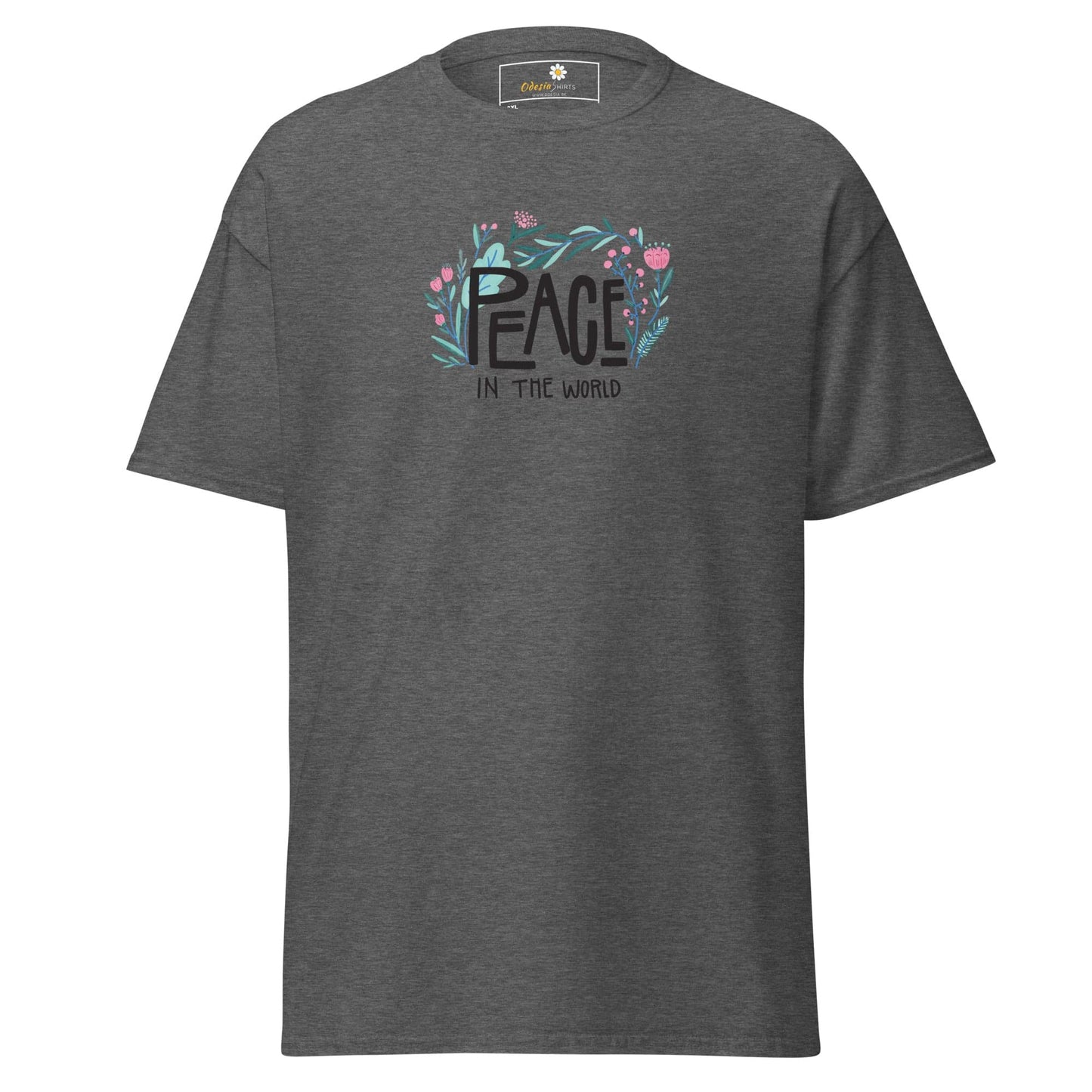 Gray T-shirt with floral peace design from T-SHIRT DESIGN TEE for Men and Women in 2XL to 5XL