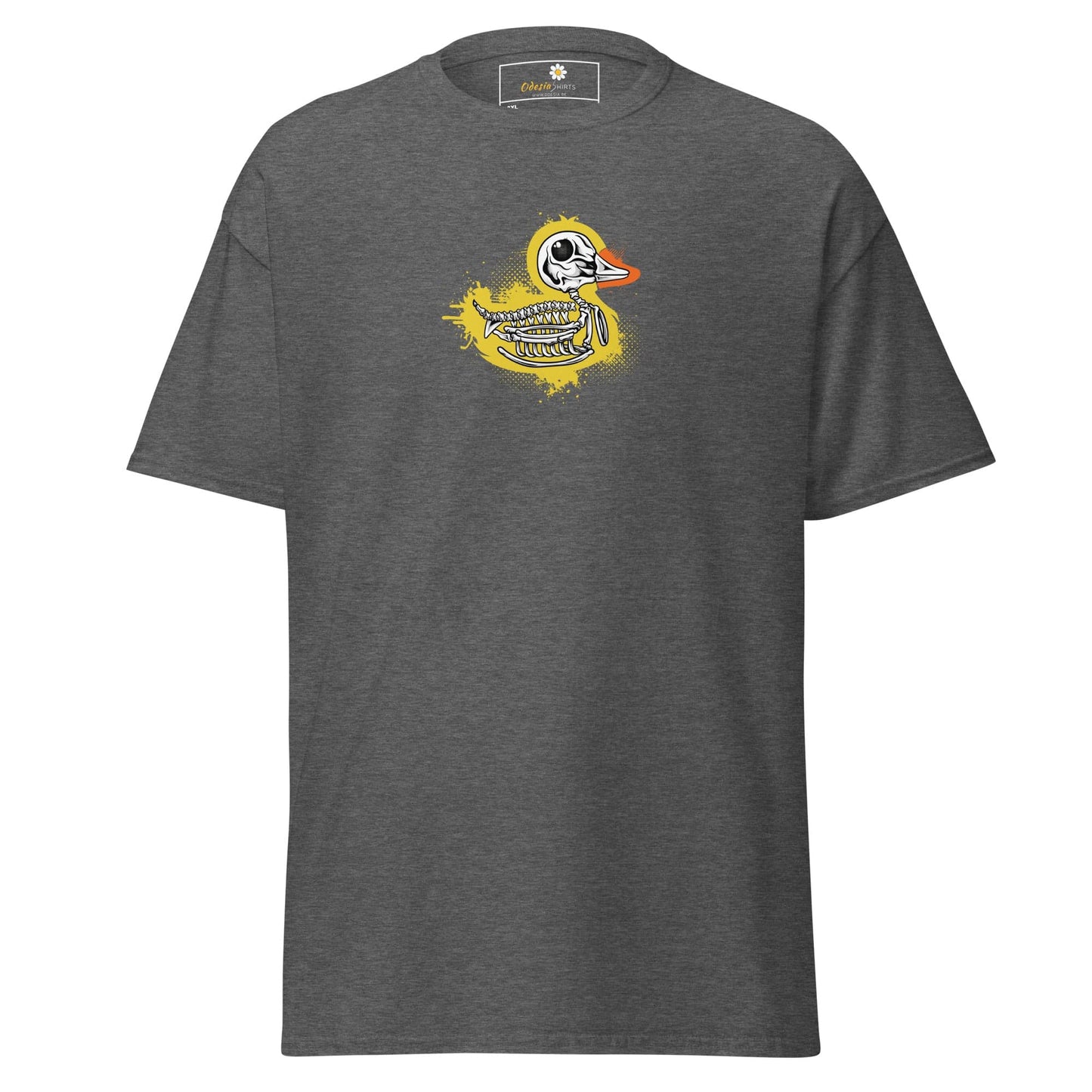 Gray T-shirt with duck skeleton graphic, suitable for men and women, available in sizes 2XL to 5XL