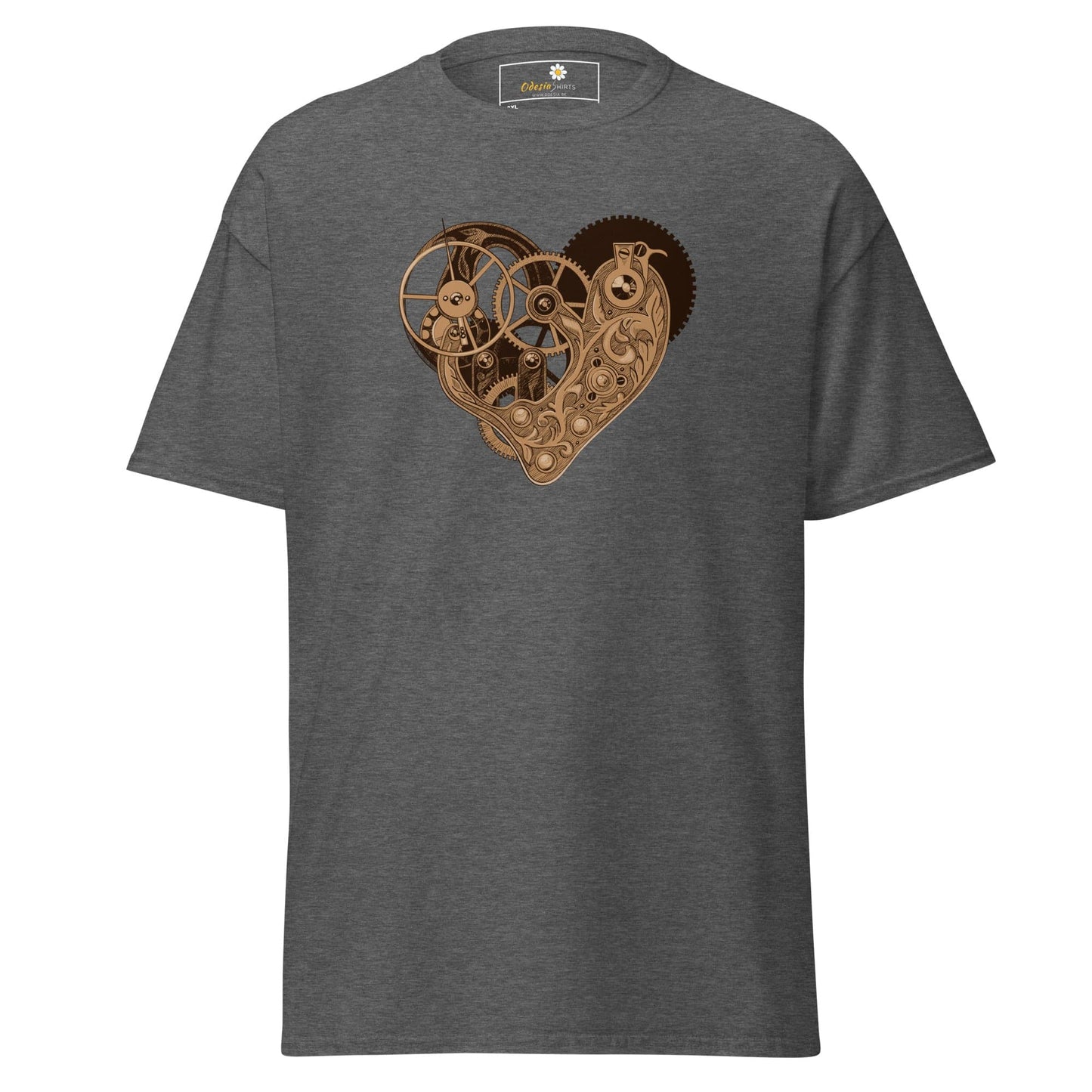 Gray T-shirt featuring a steampunk heart design in the T-SHIRT DESIGN TEE collection