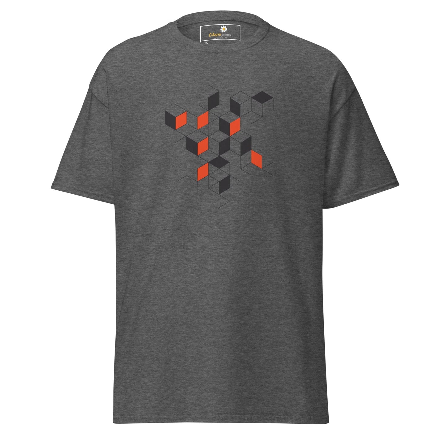 Gray T-shirt with geometric cube design for Men and Women in 2XL to 5XL sizes