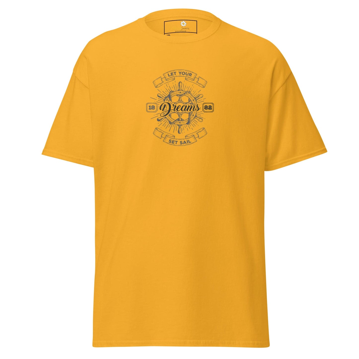 Mustard-colored T-shirt with nautical graphic for Men and Women in 2XL to 5XL sizes